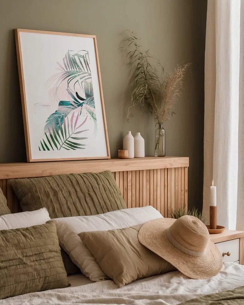 Tropical Floral III by Kasia Kucwaj-Tybur. shown as a paper print in a natural frame. Available as a archival giclee rolled canvas, fine art paper, or poster print. SKU 81518h.