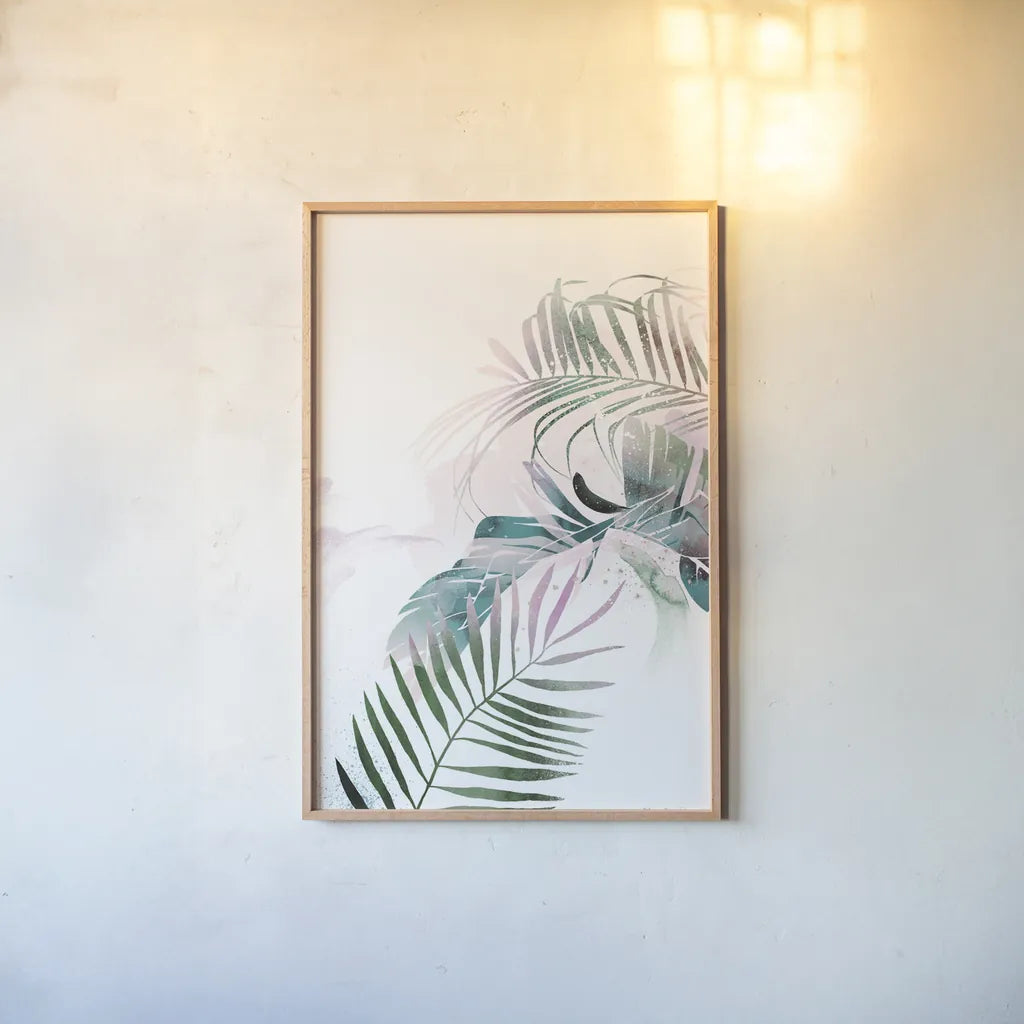 Tropical Floral III by Kasia Kucwaj-Tybur. shown as a paper print in a natural frame. Available as a archival giclee rolled canvas, fine art paper, or poster print. SKU 81518h.