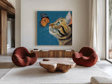 A Close Introduction by Kate Jarvik Birch. Shown as extra-large giant wall art in a modern living room. Available as an archival giclee rolled canvas, fine art paper, or poster print. SKU 99738a.