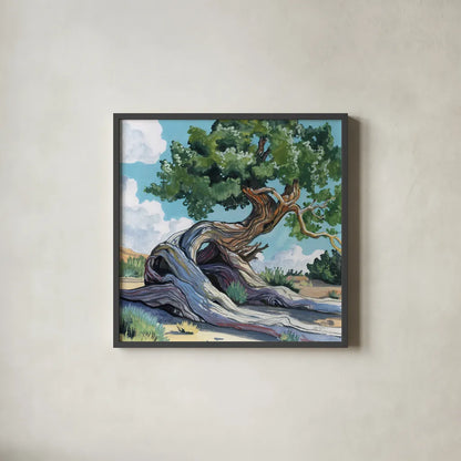 A Tree That Adapts to Change by Kate Jarvik Birch. Shown in a sleek black glass frame for a contemporary gallery look. Available as an archival giclee rolled canvas, fine art paper, or poster print. SKU 98544a.