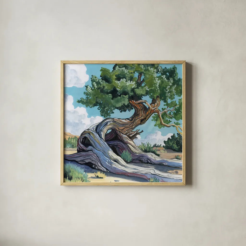 A Tree That Adapts to Change by Kate Jarvik Birch. Shown in a natural wood glass frame for a timeless modern aesthetic. Available as an archival giclee rolled canvas, fine art paper, or poster print. SKU 98544a.