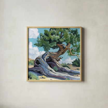 A Tree That Adapts to Change by Kate Jarvik Birch. Shown in a natural wood glass frame for a timeless modern aesthetic. Available as an archival giclee rolled canvas, fine art paper, or poster print. SKU 98544a.