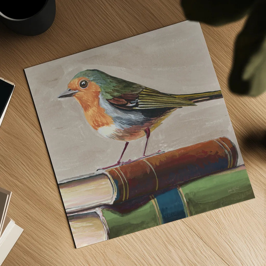 Academia Bird Study Neutral by Kate Jarvik Birch. Shown as a detailed flat fine art print, highlighting archival giclee quality. Available as an archival giclee rolled canvas, fine art paper, or poster print. SKU 100720a.