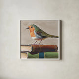 Academia Bird Study Neutral by Kate Jarvik Birch. Shown in a crisp white glass frame for a clean and minimalist style. Available as an archival giclee rolled canvas, fine art paper, or poster print. SKU 100720a.