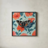 Academia Moth on The Wall by Kate Jarvik Birch. Shown in a sleek black glass frame for a contemporary gallery look. Available as an archival giclee rolled canvas, fine art paper, or poster print. SKU 98545a.