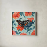 Academia Moth on The Wall by Kate Jarvik Birch. Shown in a crisp white glass frame for a clean and minimalist style. Available as an archival giclee rolled canvas, fine art paper, or poster print. SKU 98545a.