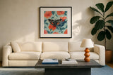 Academia Moth on The Wall by Kate Jarvik Birch. Displayed in a glass frame with matte in a clean modern living room. Available as an archival giclee rolled canvas, fine art paper, or poster print. SKU 98545a.