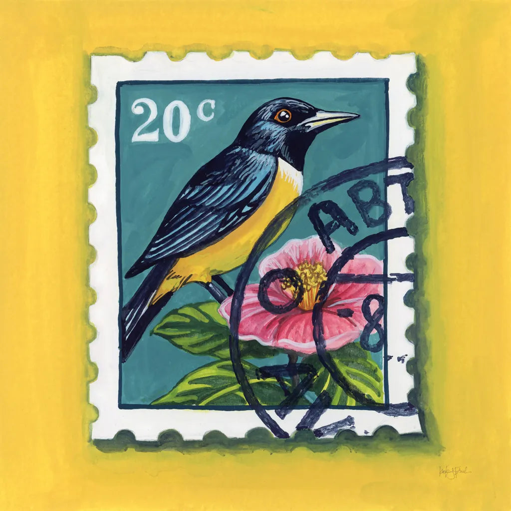 Beautiful Bird Stamp by Kate Jarvik Birch. SKU 98546a. Archival Giclee Fine art print for wall decor.