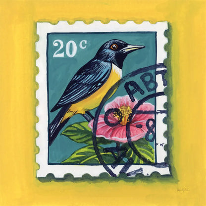 Beautiful Bird Stamp by Kate Jarvik Birch. SKU 98546a. Archival Giclee Fine art print for wall decor.