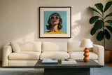 Beautiful Sunshiny Day by Kate Jarvik Birch. Displayed in a glass frame with matte in a clean modern living room. Available as an archival giclee rolled canvas, fine art paper, or poster print. SKU 98588a.