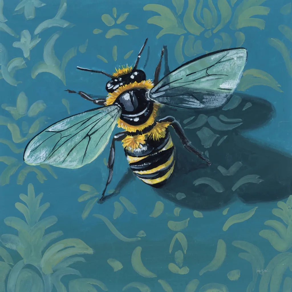 Bee on The Library Wall by Kate Jarvik Birch. SKU 98589a. Archival Giclee Fine art print for wall decor.