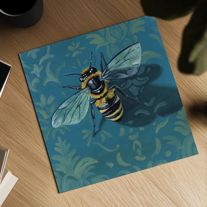 Bee on The Library Wall by Kate Jarvik Birch. Shown as a detailed flat fine art print, highlighting archival giclee quality. Available as an archival giclee rolled canvas, fine art paper, or poster print. SKU 98589a.