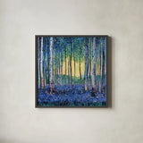 Birch Forest Flower Garden by Kate Jarvik Birch. Shown in a sleek black glass frame for a contemporary gallery look. Available as an archival giclee rolled canvas, fine art paper, or poster print. SKU 99739a.
