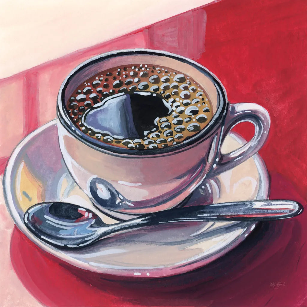 Black Coffee On A Counter by Kate Jarvik Birch. SKU 98597a. Archival Giclee Fine art print for wall decor.