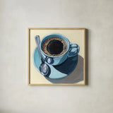 Black Coffee With Crema by Kate Jarvik Birch. Shown in a natural wood glass frame for a timeless modern aesthetic. Available as an archival giclee rolled canvas, fine art paper, or poster print. SKU 98587a.