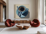 Black Coffee With Crema by Kate Jarvik Birch. Shown as extra-large giant wall art in a modern living room. Available as an archival giclee rolled canvas, fine art paper, or poster print. SKU 98587a.