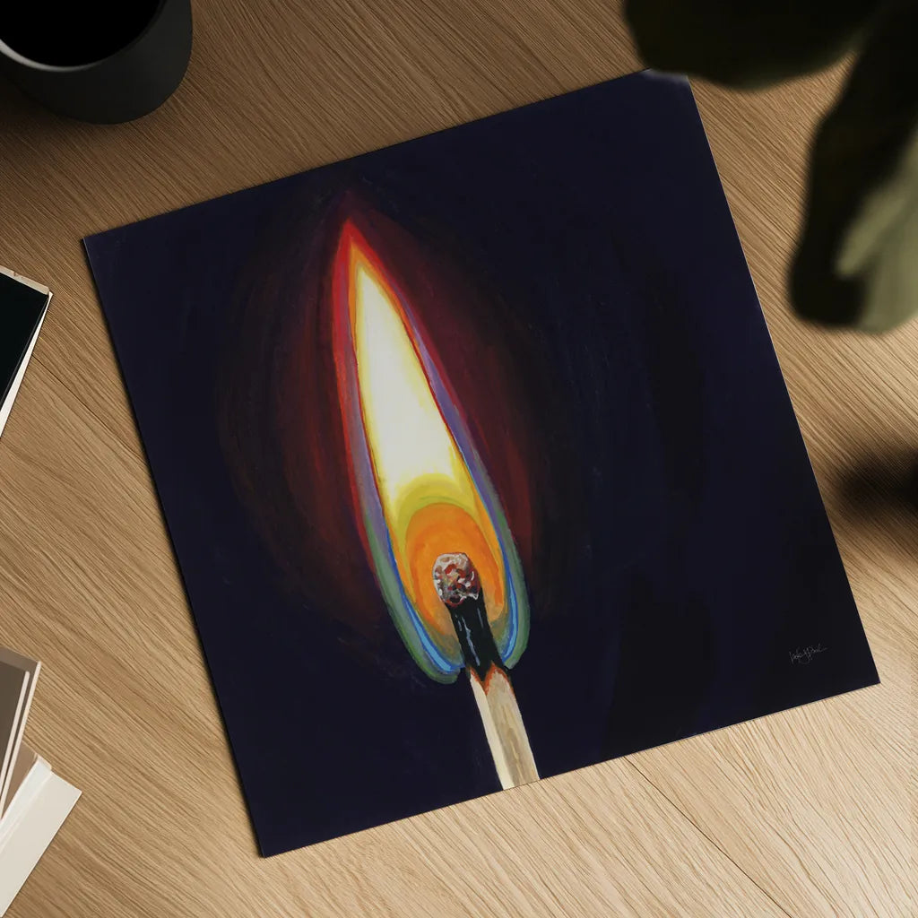 Blowing Out A Match I by Kate Jarvik Birch. Shown as a detailed flat fine art print, highlighting archival giclee quality. Available as an archival giclee rolled canvas, fine art paper, or poster print. SKU 98548a.