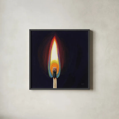Blowing Out A Match I by Kate Jarvik Birch. Shown in a sleek black glass frame for a contemporary gallery look. Available as an archival giclee rolled canvas, fine art paper, or poster print. SKU 98548a.