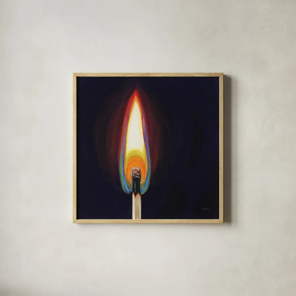 Blowing Out A Match I by Kate Jarvik Birch. Shown in a natural wood glass frame for a timeless modern aesthetic. Available as an archival giclee rolled canvas, fine art paper, or poster print. SKU 98548a.