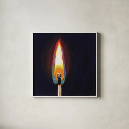 Blowing Out A Match I by Kate Jarvik Birch. Shown in a crisp white glass frame for a clean and minimalist style. Available as an archival giclee rolled canvas, fine art paper, or poster print. SKU 98548a.