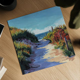 Breezy Beach Pathway by Kate Jarvik Birch. Shown as a detailed flat fine art print, highlighting archival giclee quality. Available as an archival giclee rolled canvas, fine art paper, or poster print. SKU 101985a.