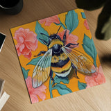 Bumblebee and Flower Wallpaper by Kate Jarvik Birch. Shown as a detailed flat fine art print, highlighting archival giclee quality. Available as an archival giclee rolled canvas, fine art paper, or poster print. SKU 98555a.