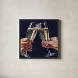 Cheers To Love by Kate Jarvik Birch. Shown in a sleek black glass frame for a contemporary gallery look. Available as an archival giclee rolled canvas, fine art paper, or poster print. SKU 98617a.