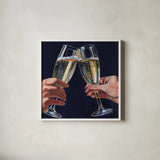 Cheers To Love by Kate Jarvik Birch. Shown in a crisp white glass frame for a clean and minimalist style. Available as an archival giclee rolled canvas, fine art paper, or poster print. SKU 98617a.