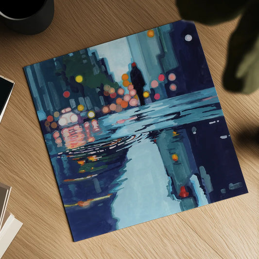 City Puddles After Storm by Kate Jarvik Birch. Shown as a detailed flat fine art print, highlighting archival giclee quality. Available as an archival giclee rolled canvas, fine art paper, or poster print. SKU 98635a.