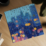 City Rain on Window by Kate Jarvik Birch. Shown as a detailed flat fine art print, highlighting archival giclee quality. Available as an archival giclee rolled canvas, fine art paper, or poster print. SKU 98599a.