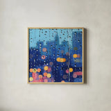 City Rain on Window by Kate Jarvik Birch. Shown in a natural wood glass frame for a timeless modern aesthetic. Available as an archival giclee rolled canvas, fine art paper, or poster print. SKU 98599a.