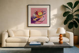 Clear Cup of Tea With Lemon by Kate Jarvik Birch. Displayed in a glass frame with matte in a clean modern living room. Available as an archival giclee rolled canvas, fine art paper, or poster print. SKU 98593a.