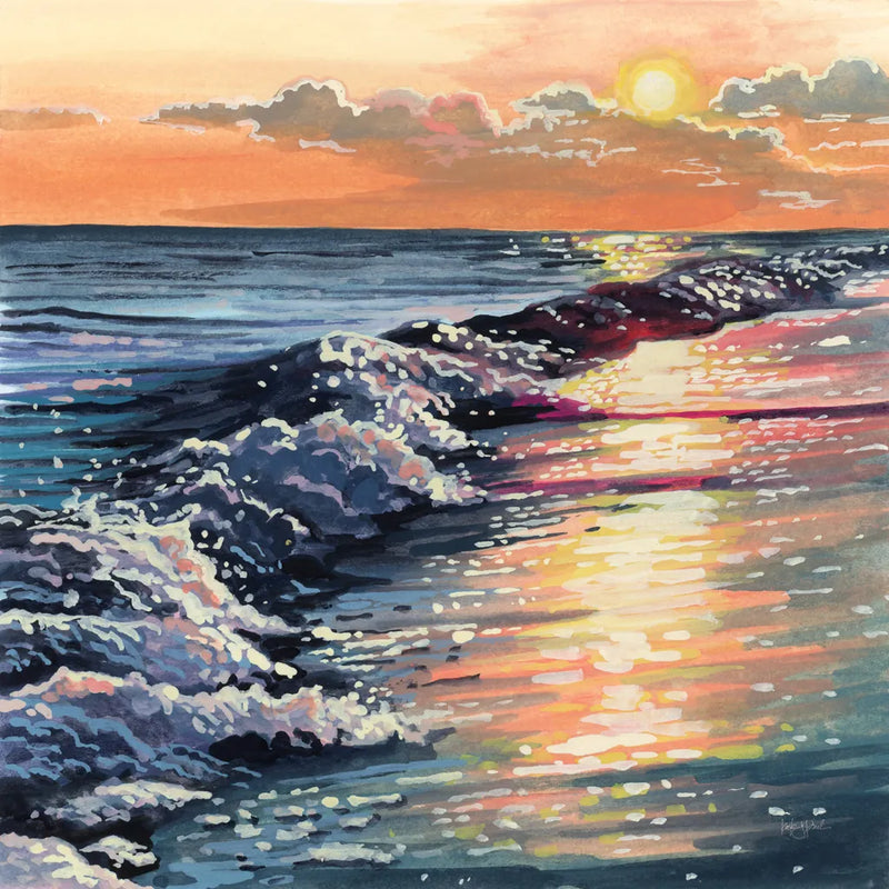 Colorful Sunset on The Waves by Kate Jarvik Birch. SKU 98594a. Archival Giclee Fine art print for wall decor.