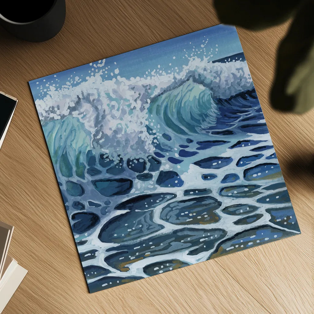 Crashing Waves on Beach by Kate Jarvik Birch. Shown as a detailed flat fine art print, highlighting archival giclee quality. Available as an archival giclee rolled canvas, fine art paper, or poster print. SKU 98598a.