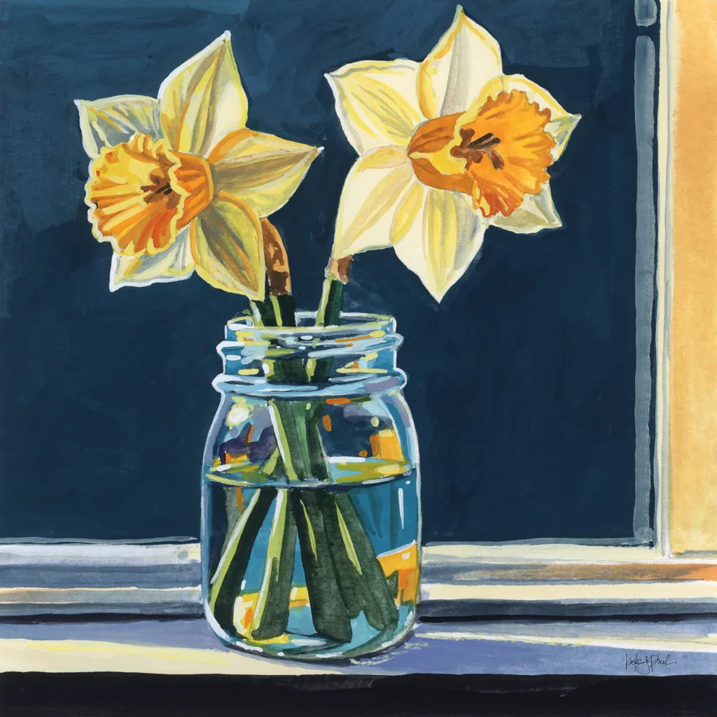 Daffodils on The Window Sill by Kate Jarvik Birch. SKU 99737a. Archival Giclee Fine art print for wall decor.