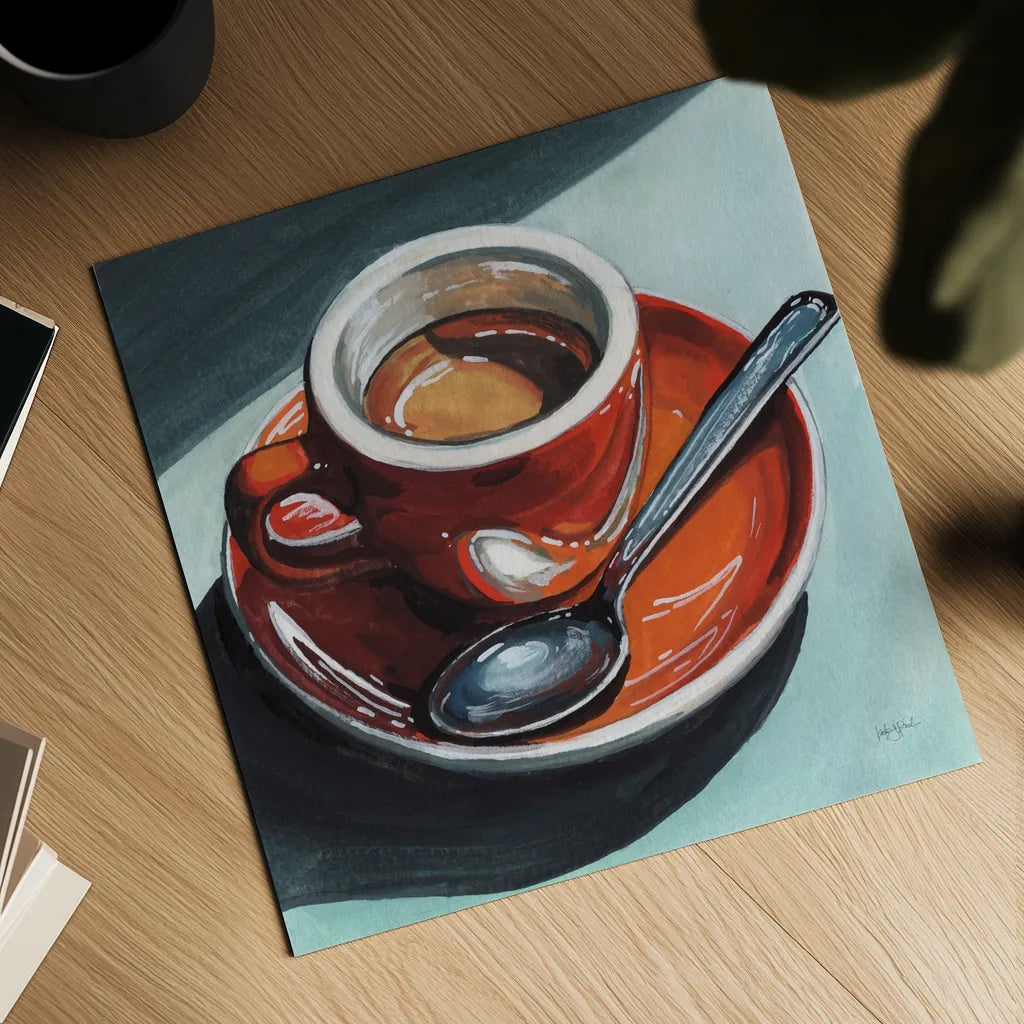 Diner Espresso by Kate Jarvik Birch. Shown as a detailed flat fine art print, highlighting archival giclee quality. Available as an archival giclee rolled canvas, fine art paper, or poster print. SKU 100958a.