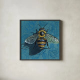 Eavesdropping Bee by Kate Jarvik Birch. Shown in a sleek black glass frame for a contemporary gallery look. Available as an archival giclee rolled canvas, fine art paper, or poster print. SKU 98616a.