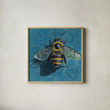 Eavesdropping Bee by Kate Jarvik Birch. Shown in a natural wood glass frame for a timeless modern aesthetic. Available as an archival giclee rolled canvas, fine art paper, or poster print. SKU 98616a.