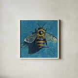 Eavesdropping Bee by Kate Jarvik Birch. Shown in a crisp white glass frame for a clean and minimalist style. Available as an archival giclee rolled canvas, fine art paper, or poster print. SKU 98616a.