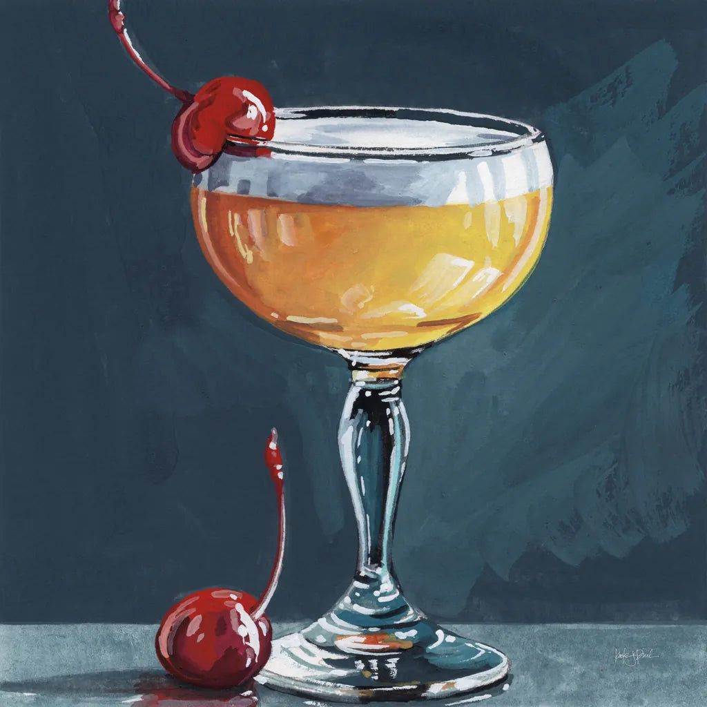 Fizzy Cocktail With Cherry by Kate Jarvik Birch. SKU 101987a. Archival Giclee Fine art print for wall decor.