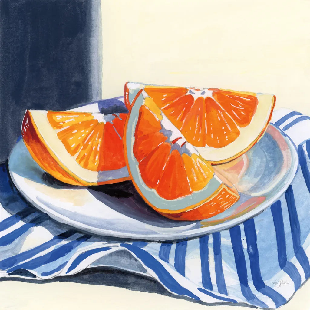 Fresh Cut Citris on Linen by Kate Jarvik Birch. SKU 99741a. Archival Giclee Fine art print for wall decor.