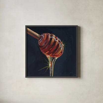 Fresh From The Hive by Kate Jarvik Birch. Shown in a sleek black glass frame for a contemporary gallery look. Available as an archival giclee rolled canvas, fine art paper, or poster print. SKU 102967a.