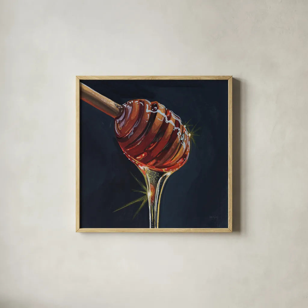 Fresh From The Hive by Kate Jarvik Birch. Shown in a natural wood glass frame for a timeless modern aesthetic. Available as an archival giclee rolled canvas, fine art paper, or poster print. SKU 102967a.