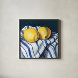 Fresh Kitchen Lemons by Kate Jarvik Birch. Shown in a sleek black glass frame for a contemporary gallery look. Available as an archival giclee rolled canvas, fine art paper, or poster print. SKU 98562a.