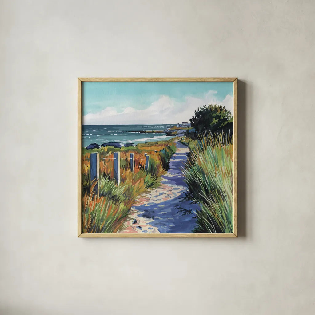 Fresh Ocean Air by Kate Jarvik Birch. Shown in a natural wood glass frame for a timeless modern aesthetic. Available as an archival giclee rolled canvas, fine art paper, or poster print. SKU 99768a.