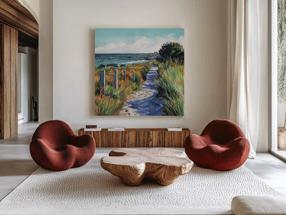 Fresh Ocean Air by Kate Jarvik Birch. Shown as extra-large giant wall art in a modern living room. Available as an archival giclee rolled canvas, fine art paper, or poster print. SKU 99768a.