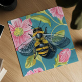 Fuzzy Bee on Floral Wall by Kate Jarvik Birch. Shown as a detailed flat fine art print, highlighting archival giclee quality. Available as an archival giclee rolled canvas, fine art paper, or poster print. SKU 98563a.