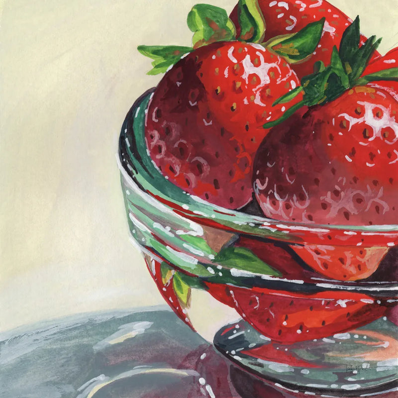 Glass Bowl Of Strawberries by Kate Jarvik Birch. SKU 101992a. Archival Giclee Fine art print for wall decor.