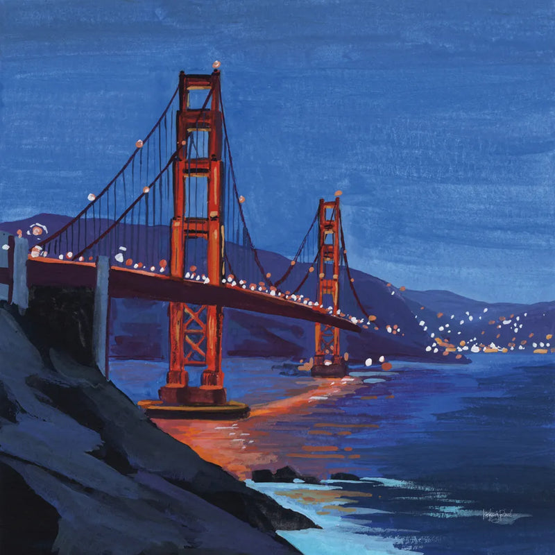 Golden Gate Bridge at Night by Kate Jarvik Birch. SKU 101991a. Archival Giclee Fine art print for wall decor.