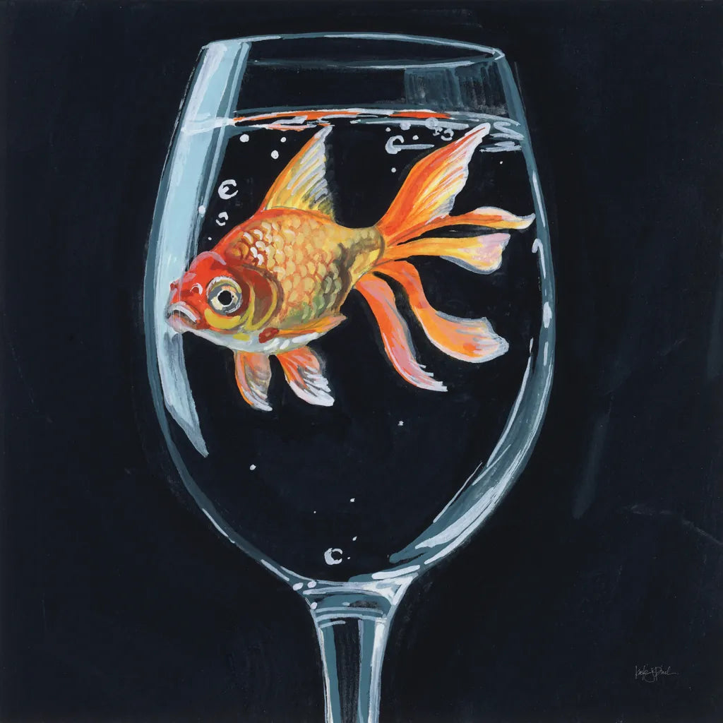 Goldfish In Wine Glass by Kate Jarvik Birch. SKU 98601a. Archival Giclee Fine art print for wall decor.